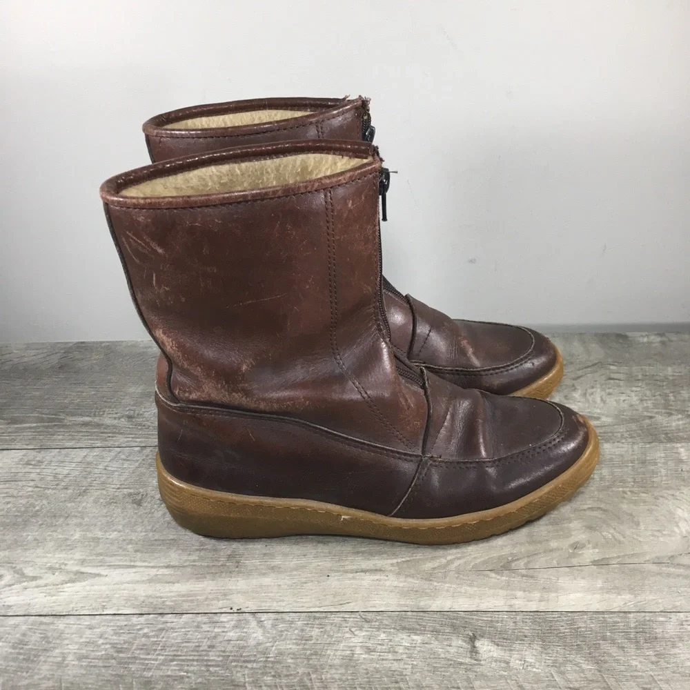 Vintage L.L. Bean Hiking Sherpa Floaters Duck Leather Men's Hunting Boots Size 8